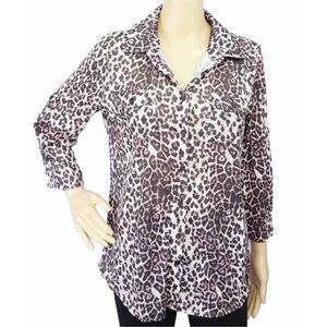 French Laundry Leopard Print Button Up Top Womens Size M Collared 3/4 Sleeve